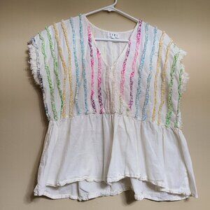 T H M L WOMENS BOHO TOP W STRANDS OF COLOR MULTICOLORED SIZE MEDIUM